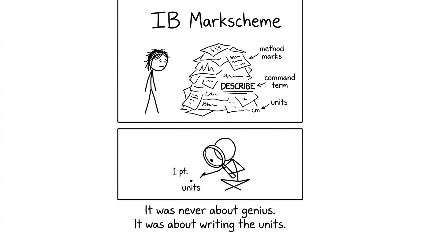 A tiny examiner giving one mark for units