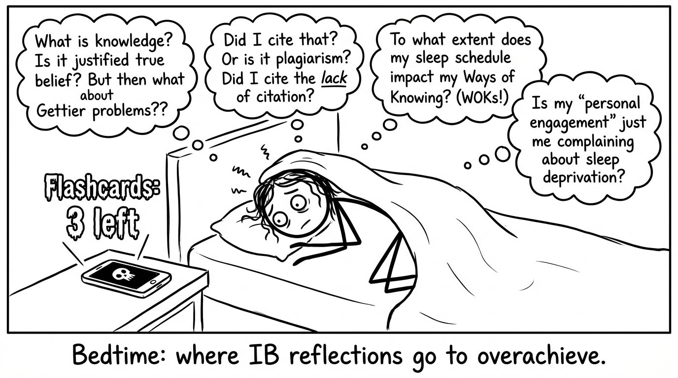 A student can’t sleep because TOK questions appear at bedtime