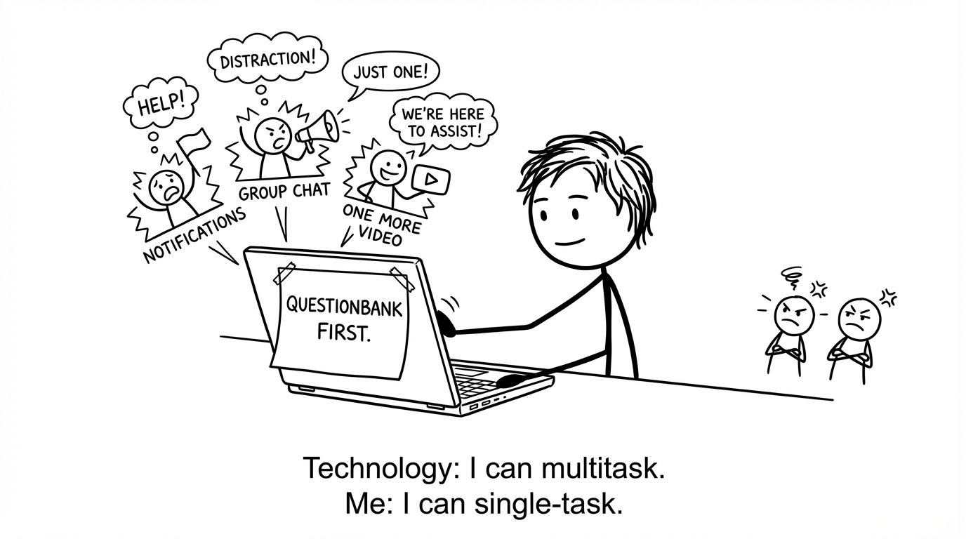 An IB student sets a calm boundary with tech pop-ups