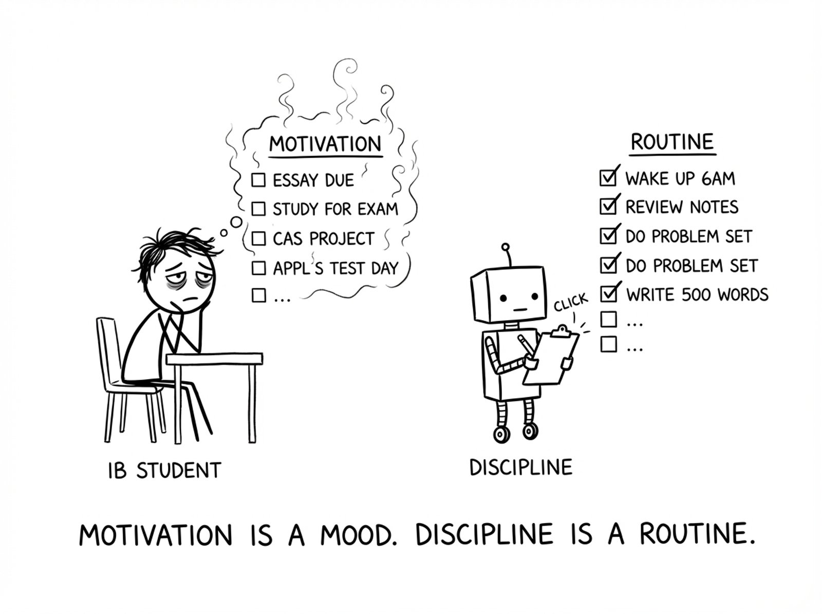 Motivation evaporating, discipline ticking boxes