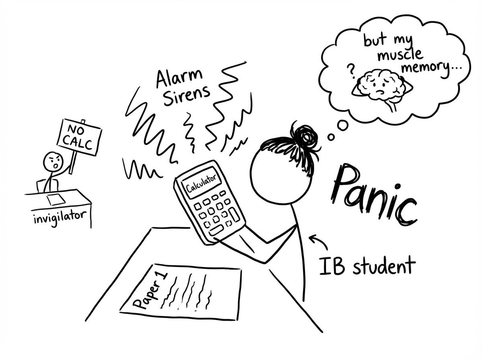 Paper 1 no-calculator panic XKCD-style comic