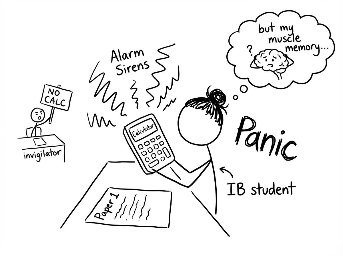 Paper 1 no-calculator panic XKCD-style comic
