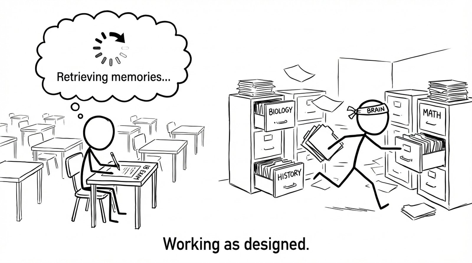 Student brain loading in exam hall