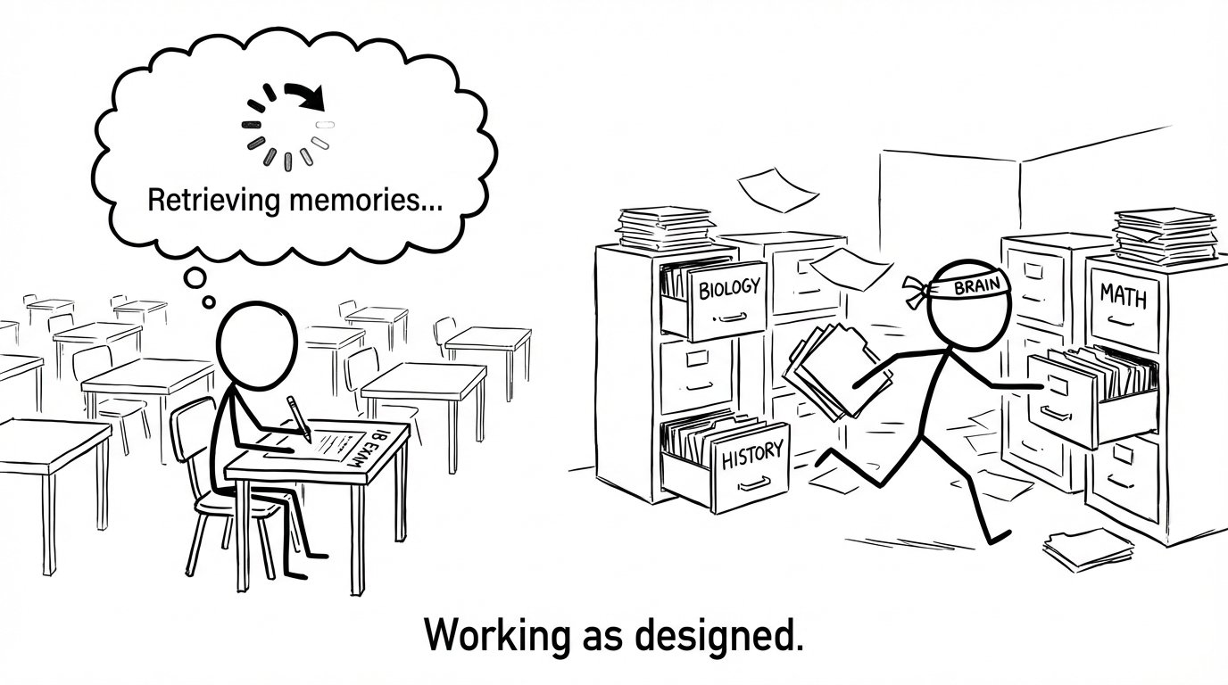 Student brain loading in exam hall