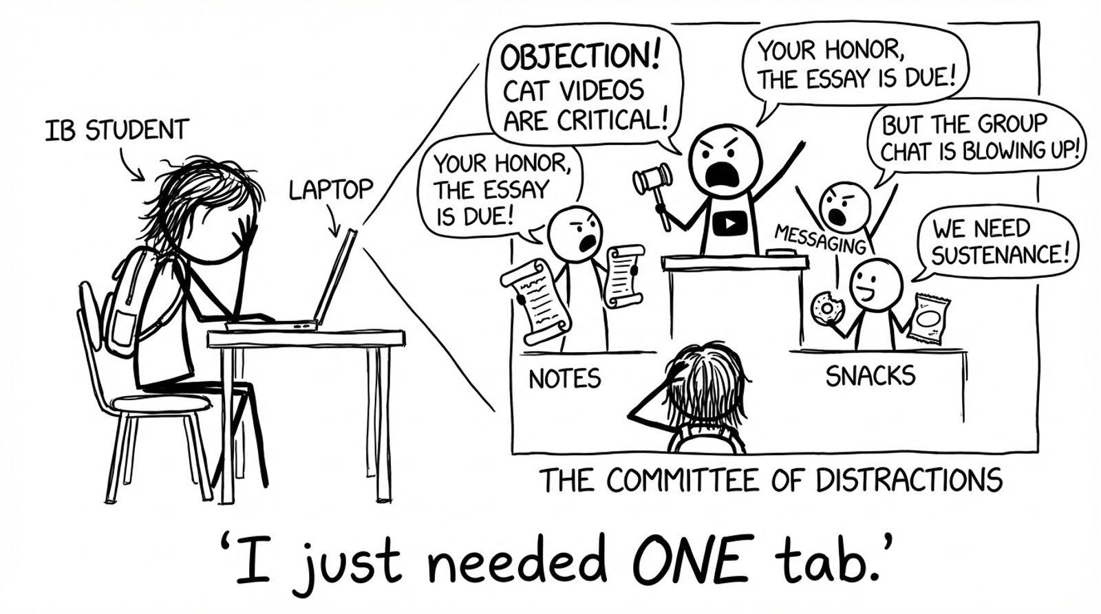 A student overwhelmed by too many browser tabs