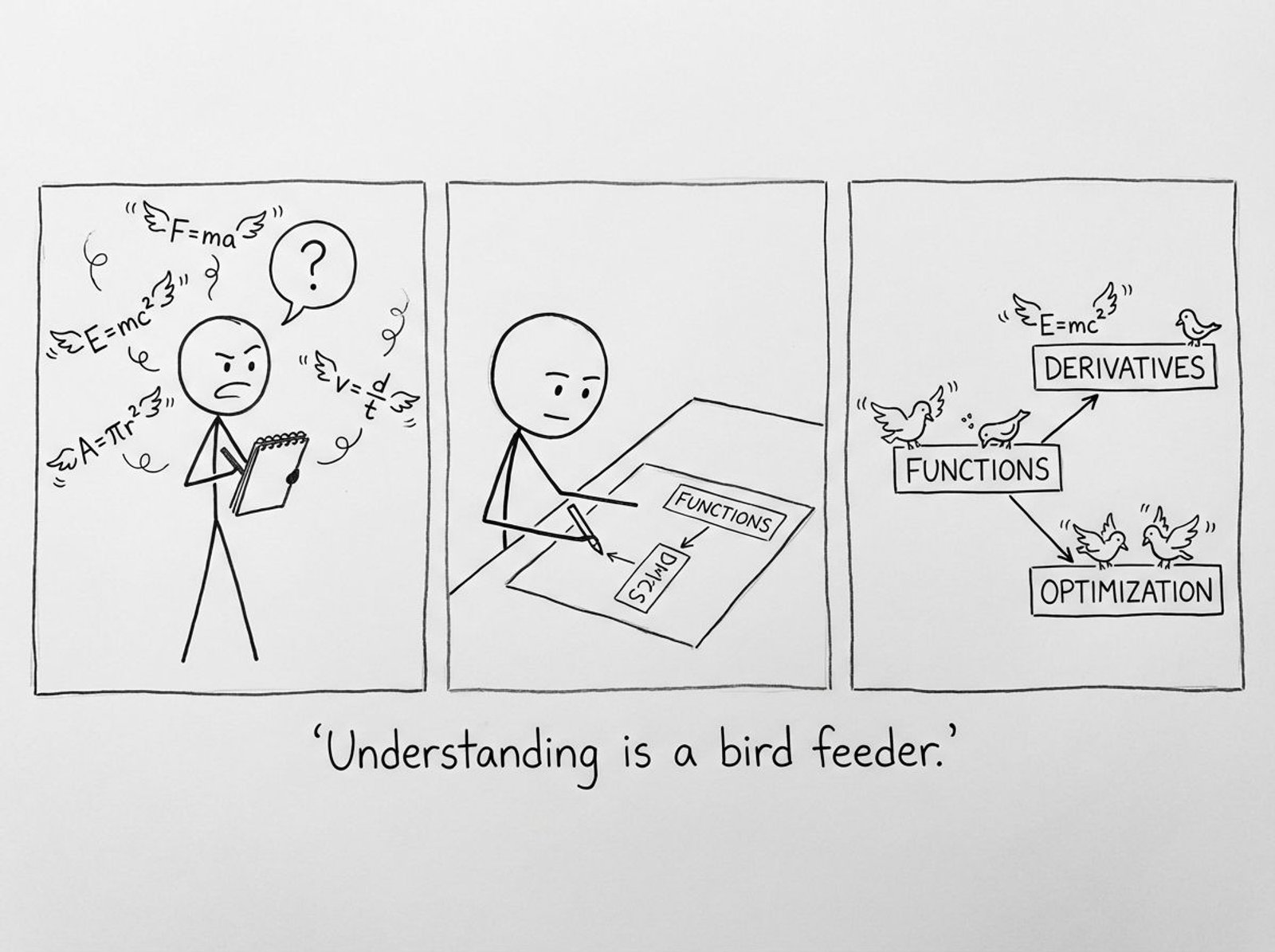 Understanding is a bird feeder XKCD-style comic