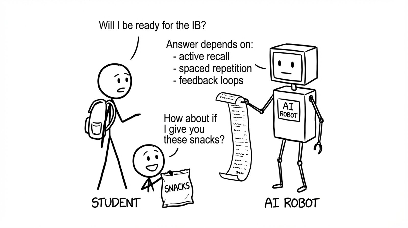 An AI robot prints a receipt listing active recall and feedback loops