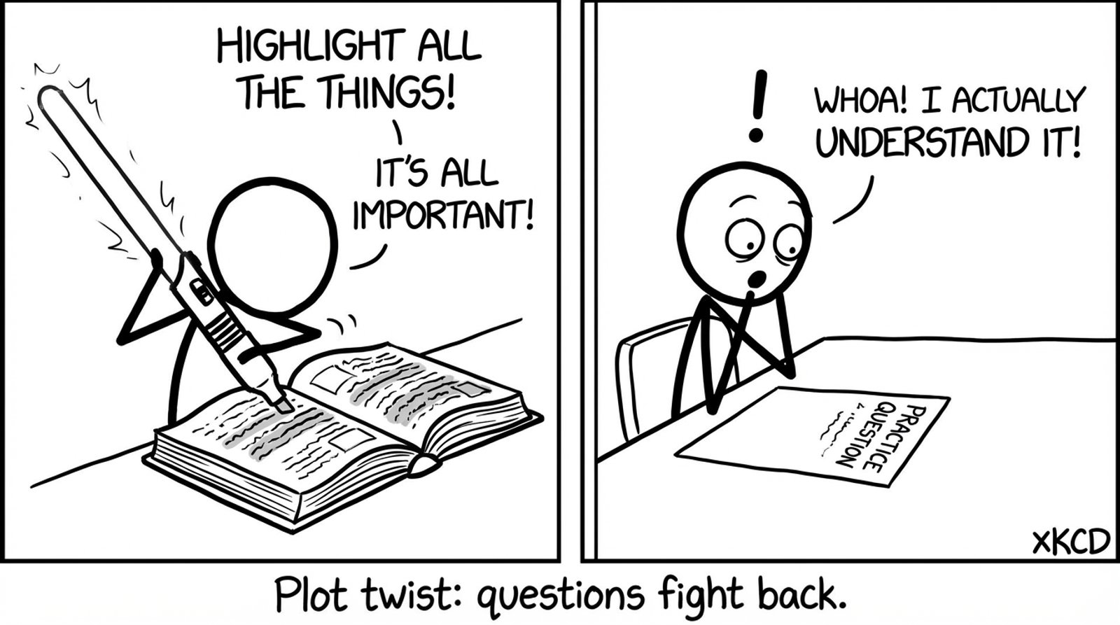 Two-panel: highlight everything vs do one question