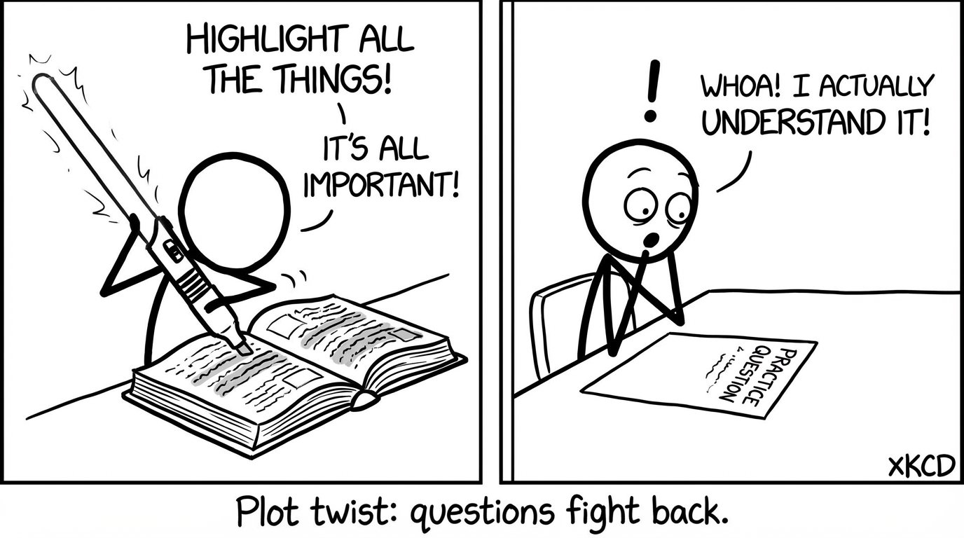 Two-panel: highlight everything vs do one question