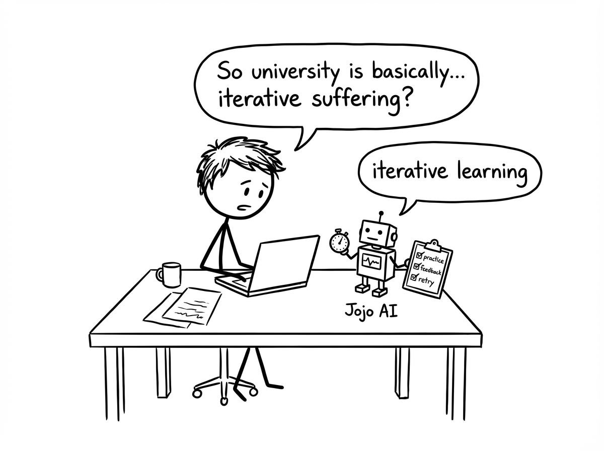 Student and Jojo AI iterative learning joke