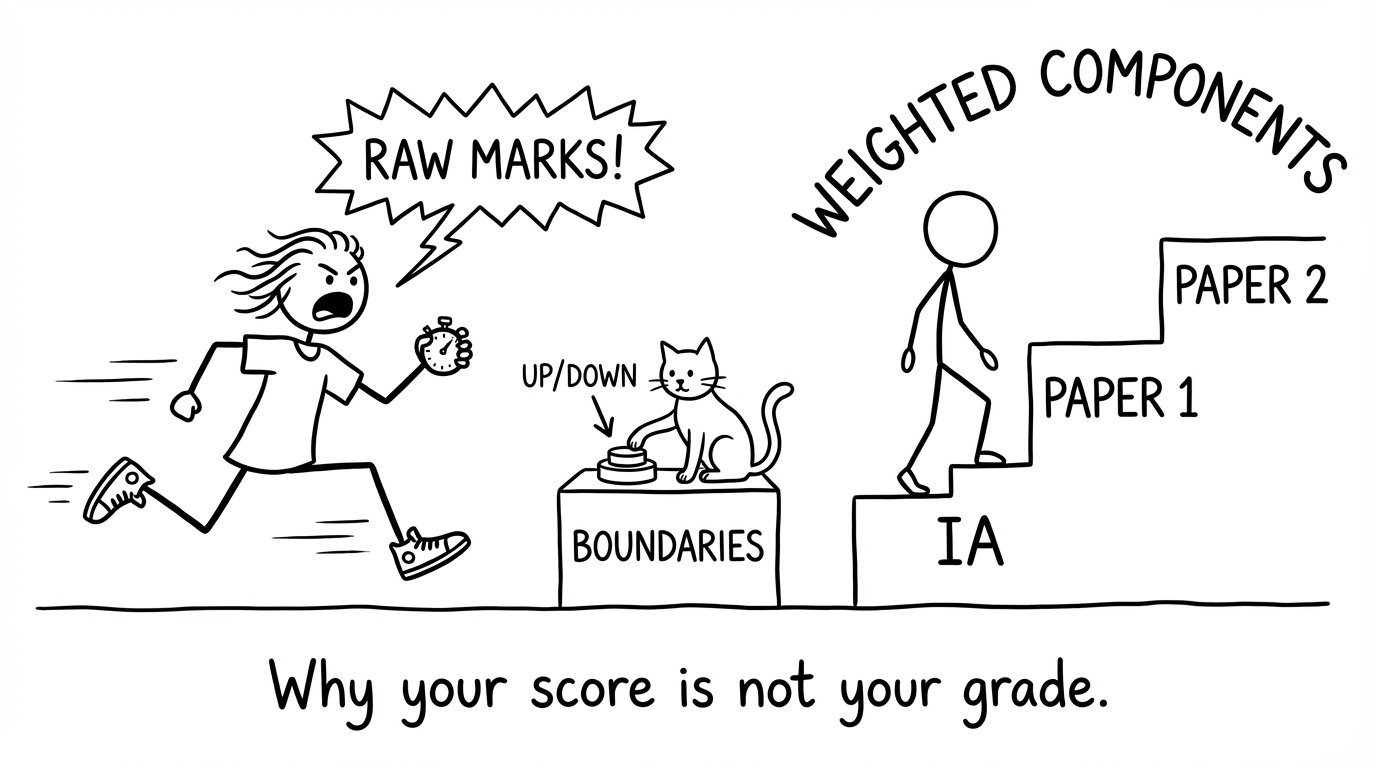 Raw marks vs weighted components comic
