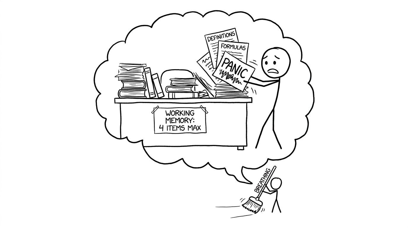 Working memory as messy desk with tiny broom