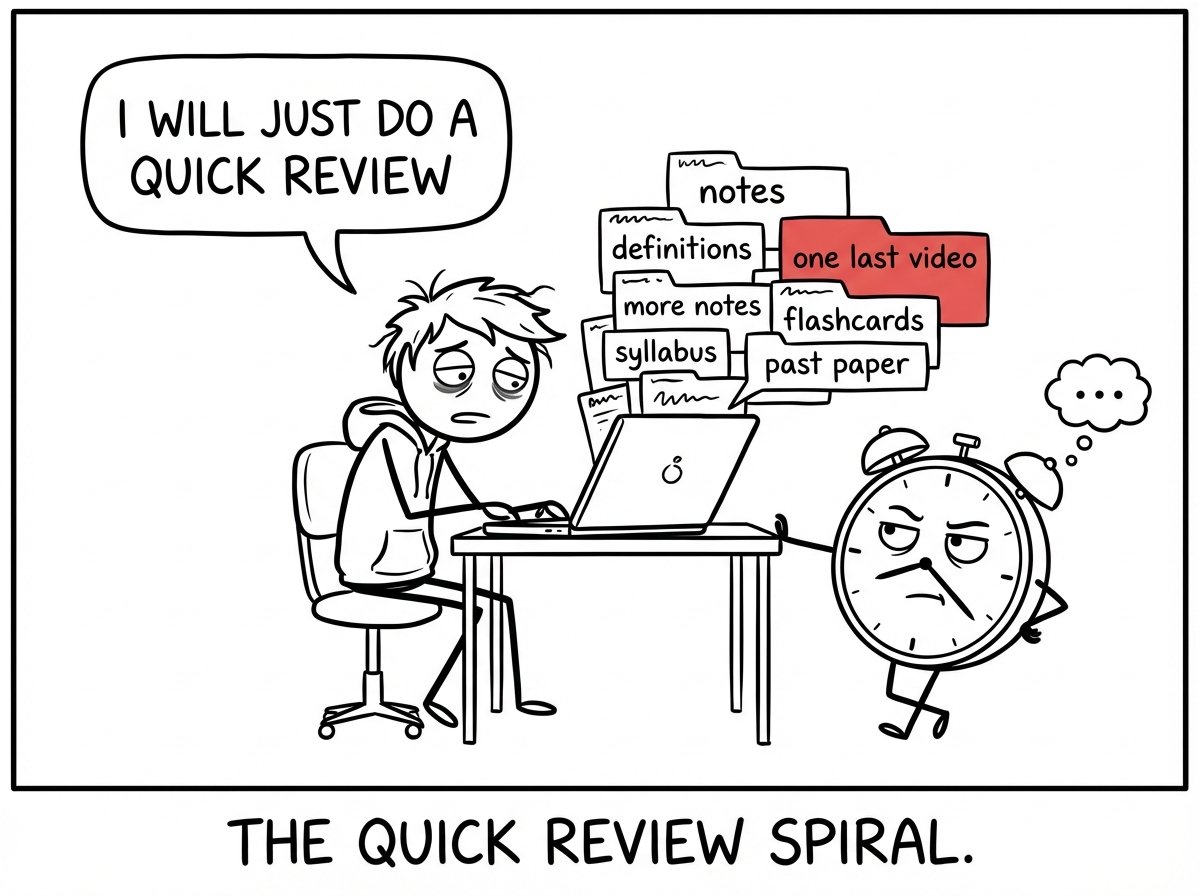 A tired student opens 27 tabs for a “quick review”