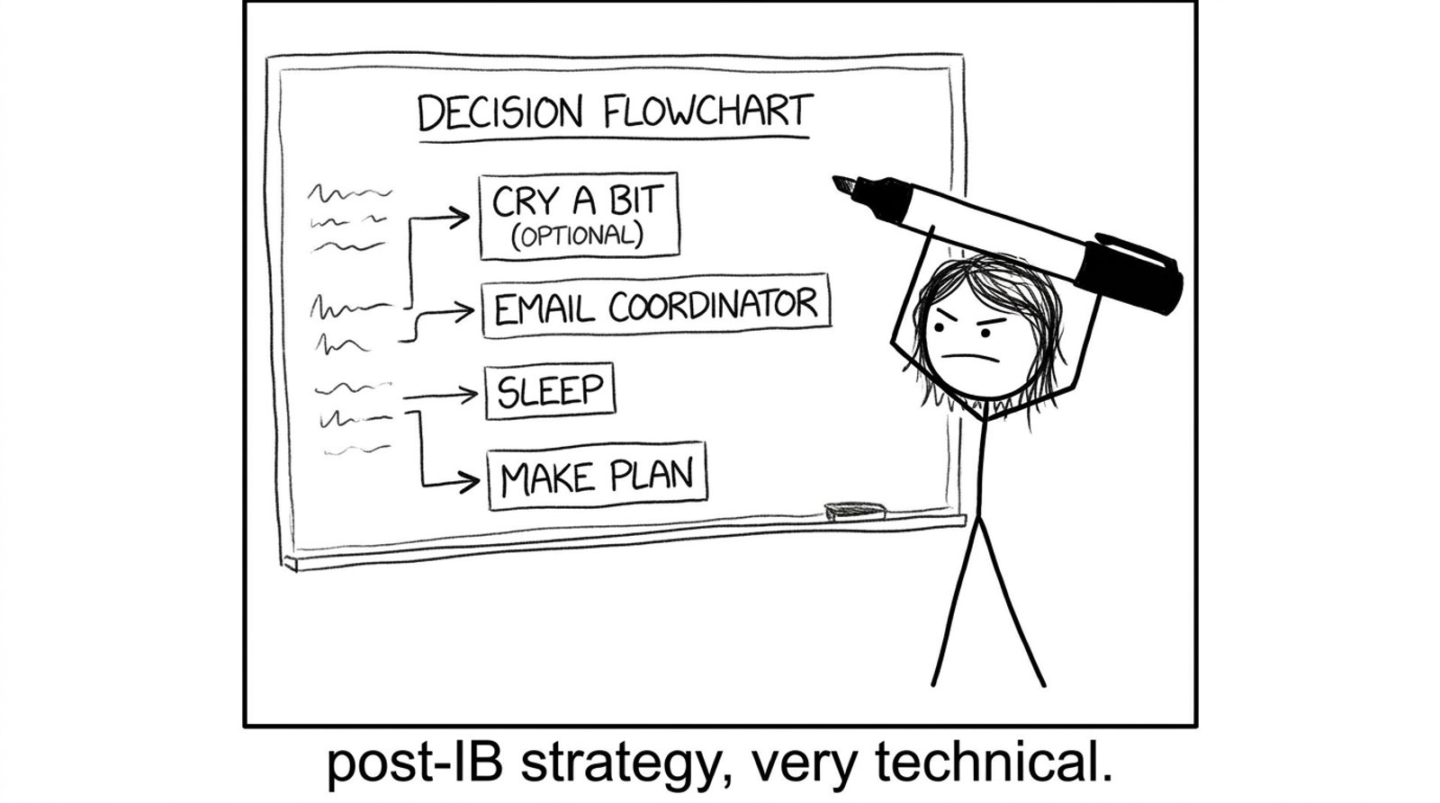 Decision flowchart with 'cry a bit (optional)'