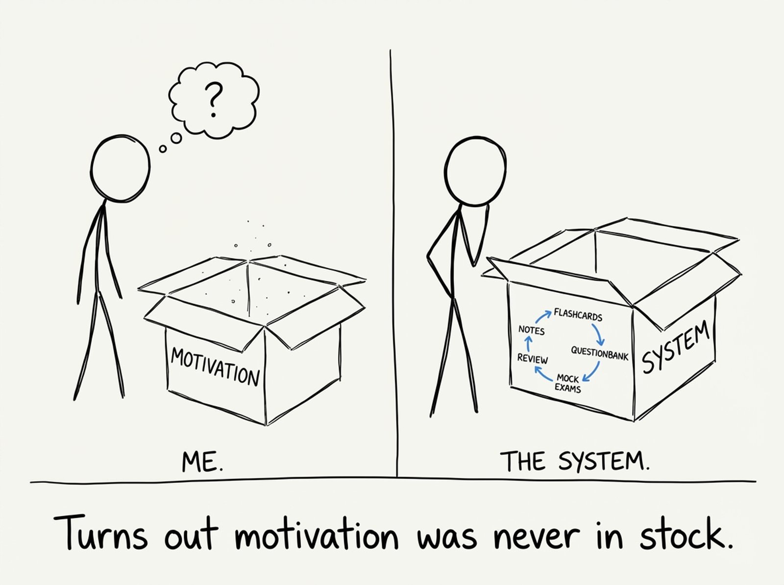 Motivation box empty, system box full