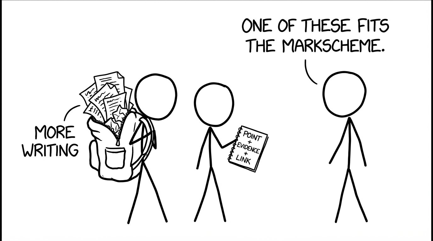 Backpack labeled More Writing vs small notebook