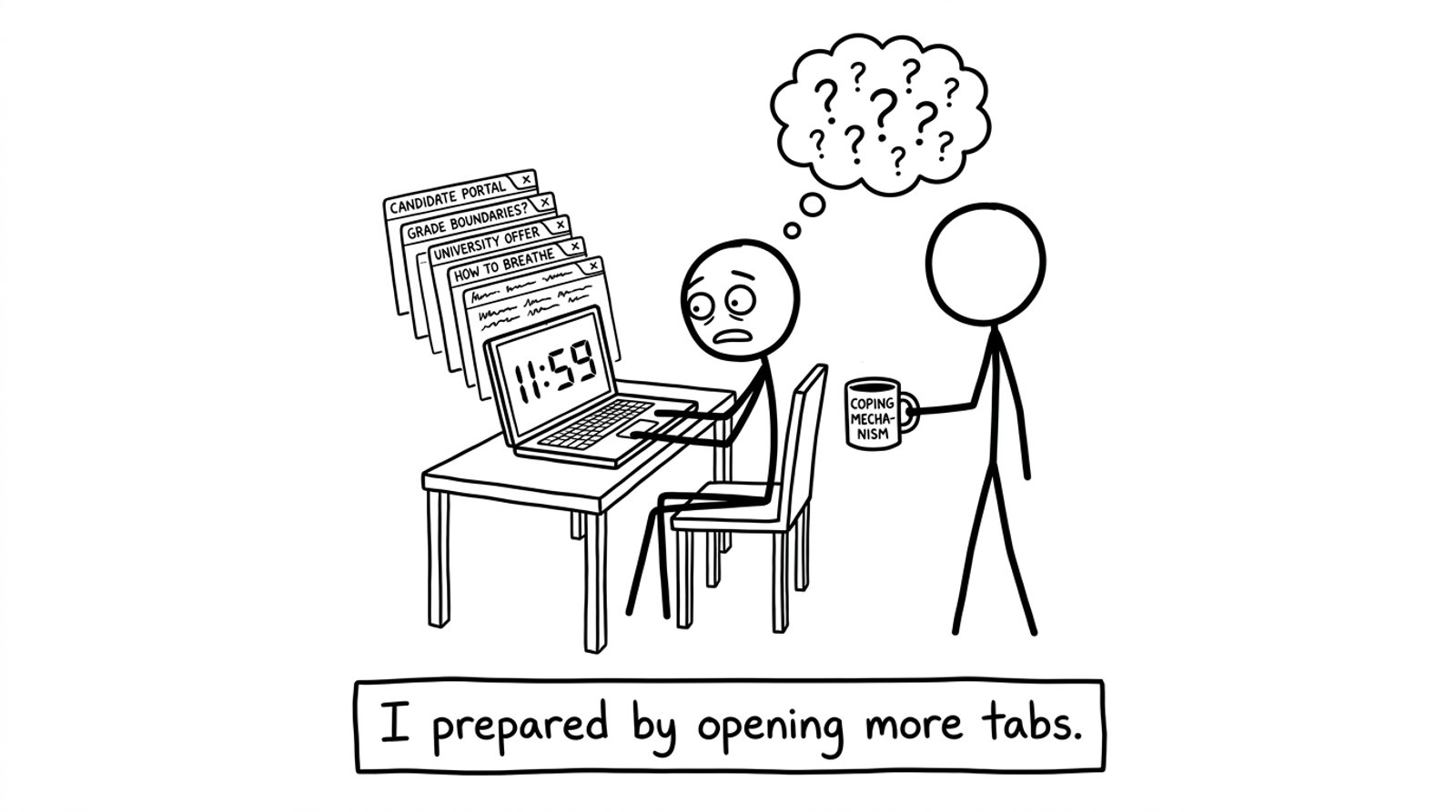 Student with too many tabs open the minute before results