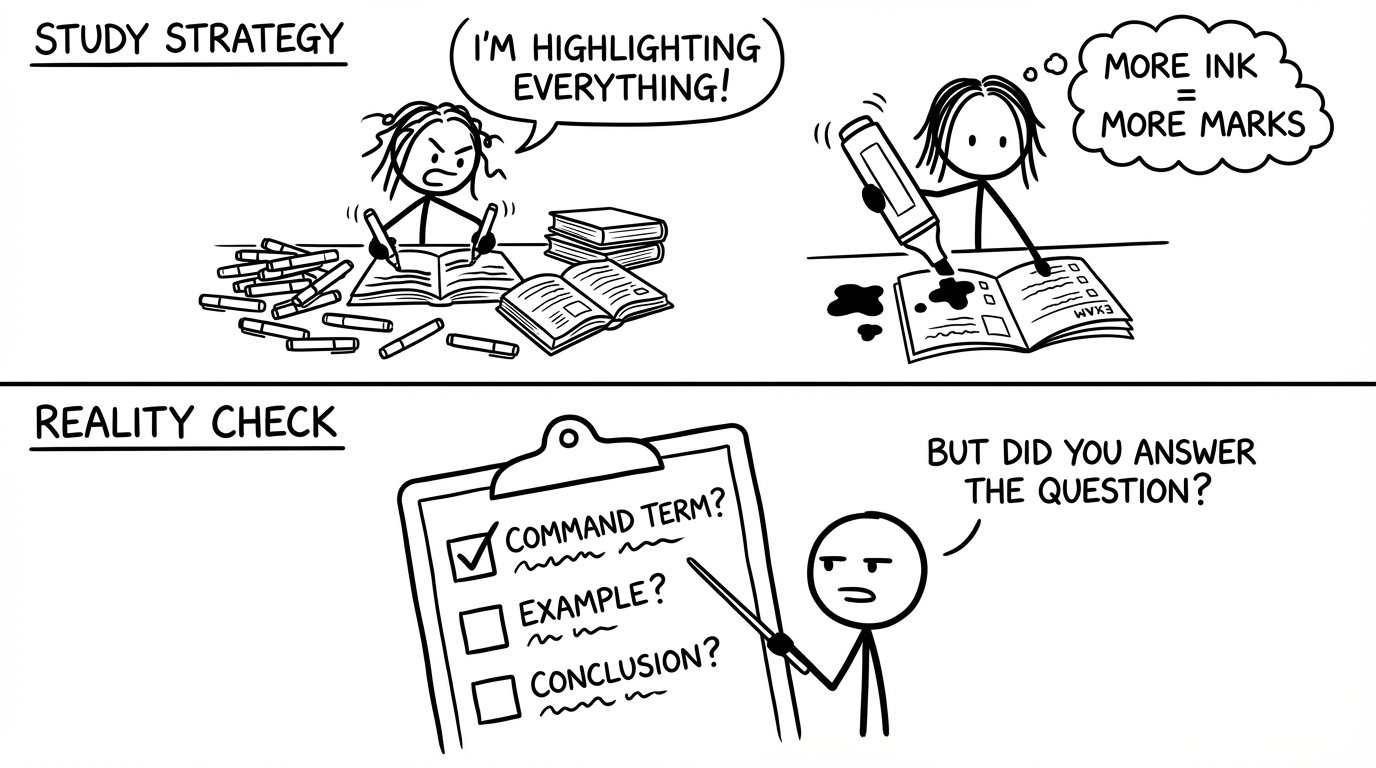 Highlighter ink into exam booklet