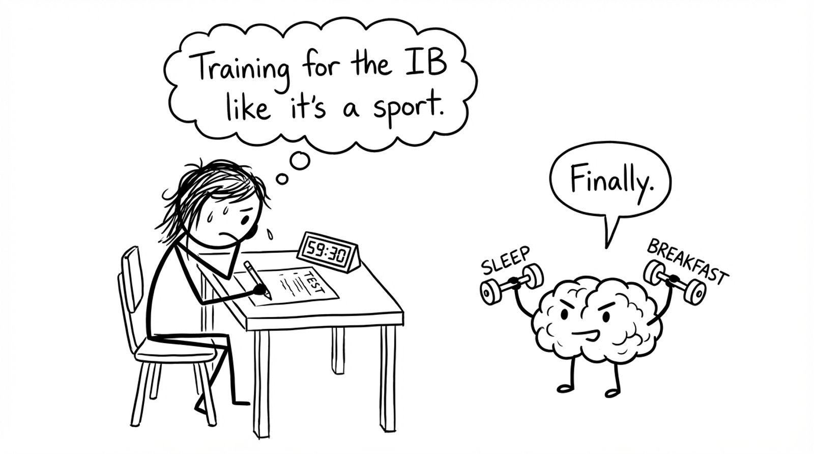 Brain lifts dumbbells labeled sleep and breakfast