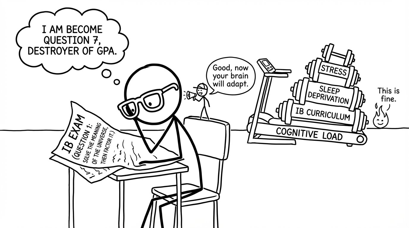 A student trains on an absurdly hard IB paper