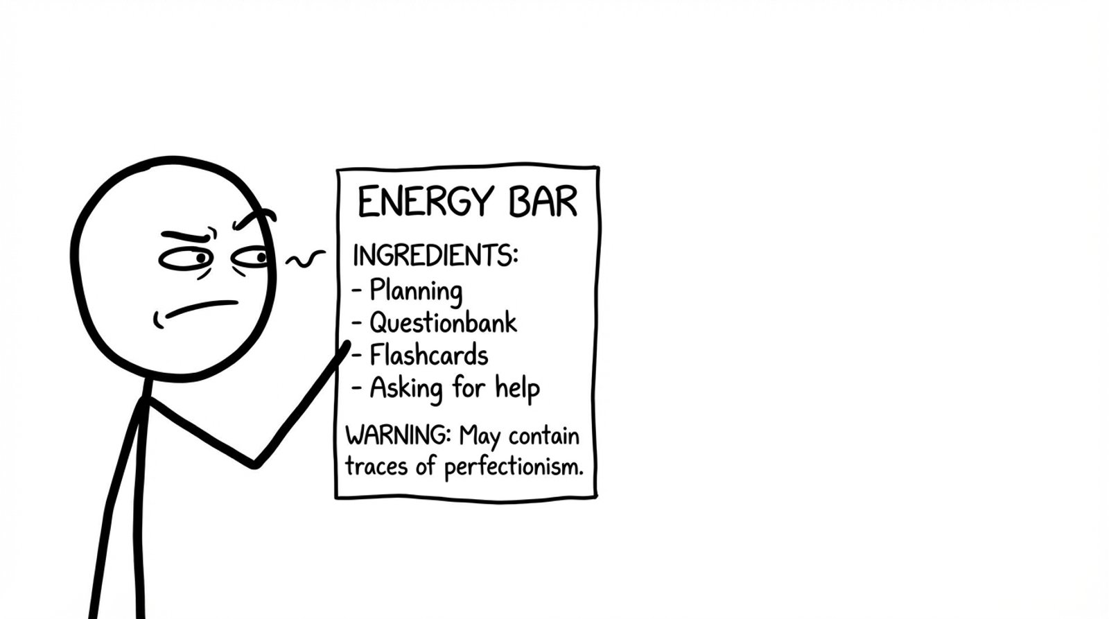 Energy bar label with planning and warning about perfectionism