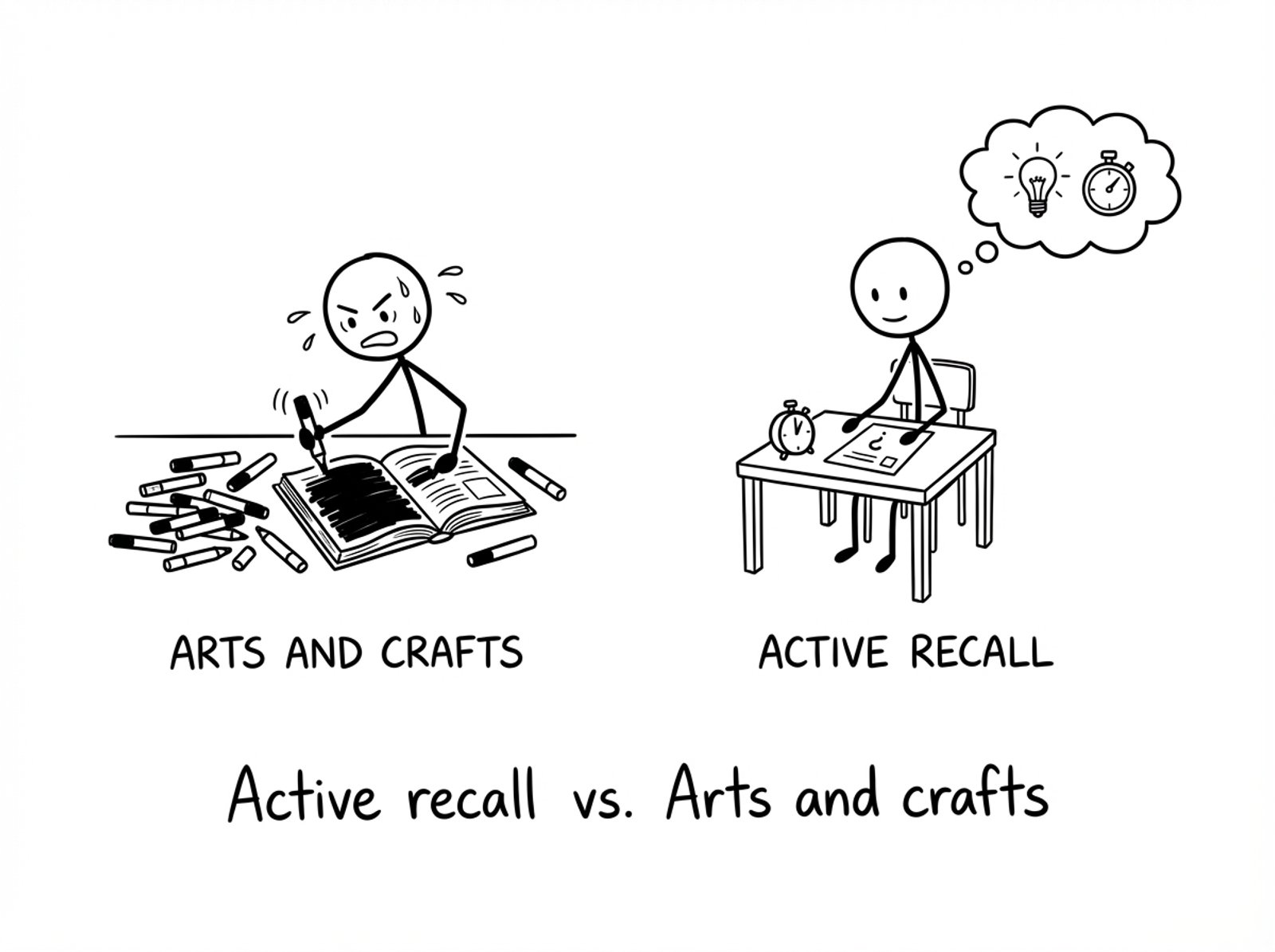 Two students: one highlights everything, the other does a timed question calmly