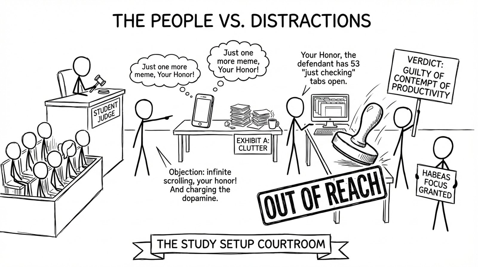 Distractions on trial courtroom comic