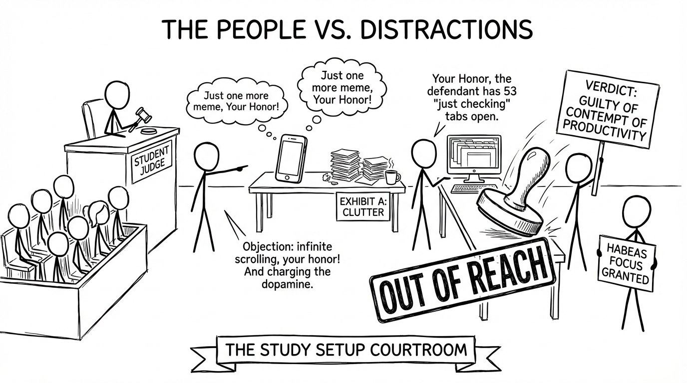 Distractions on trial courtroom comic