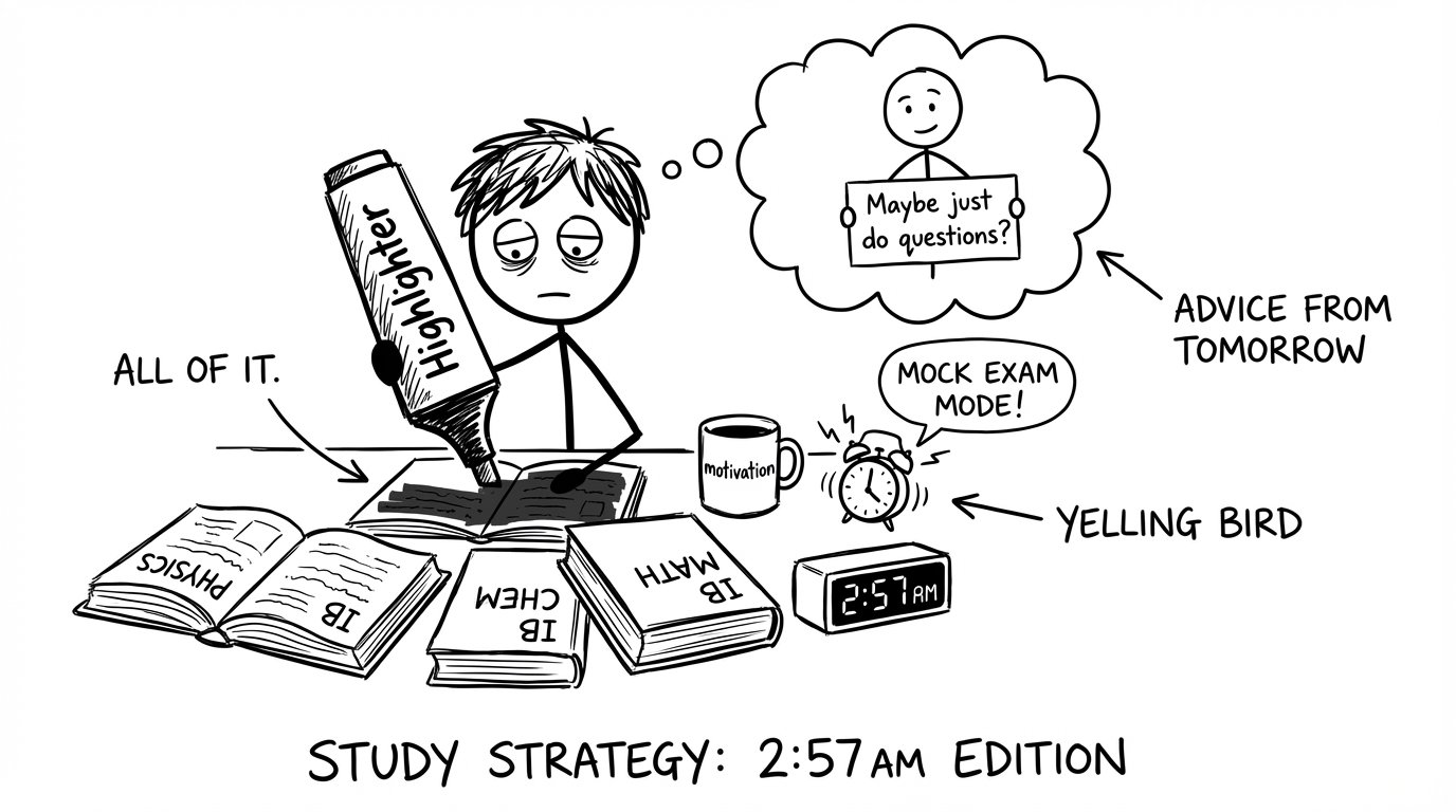 Student at 2:57am debating highlighting vs questions