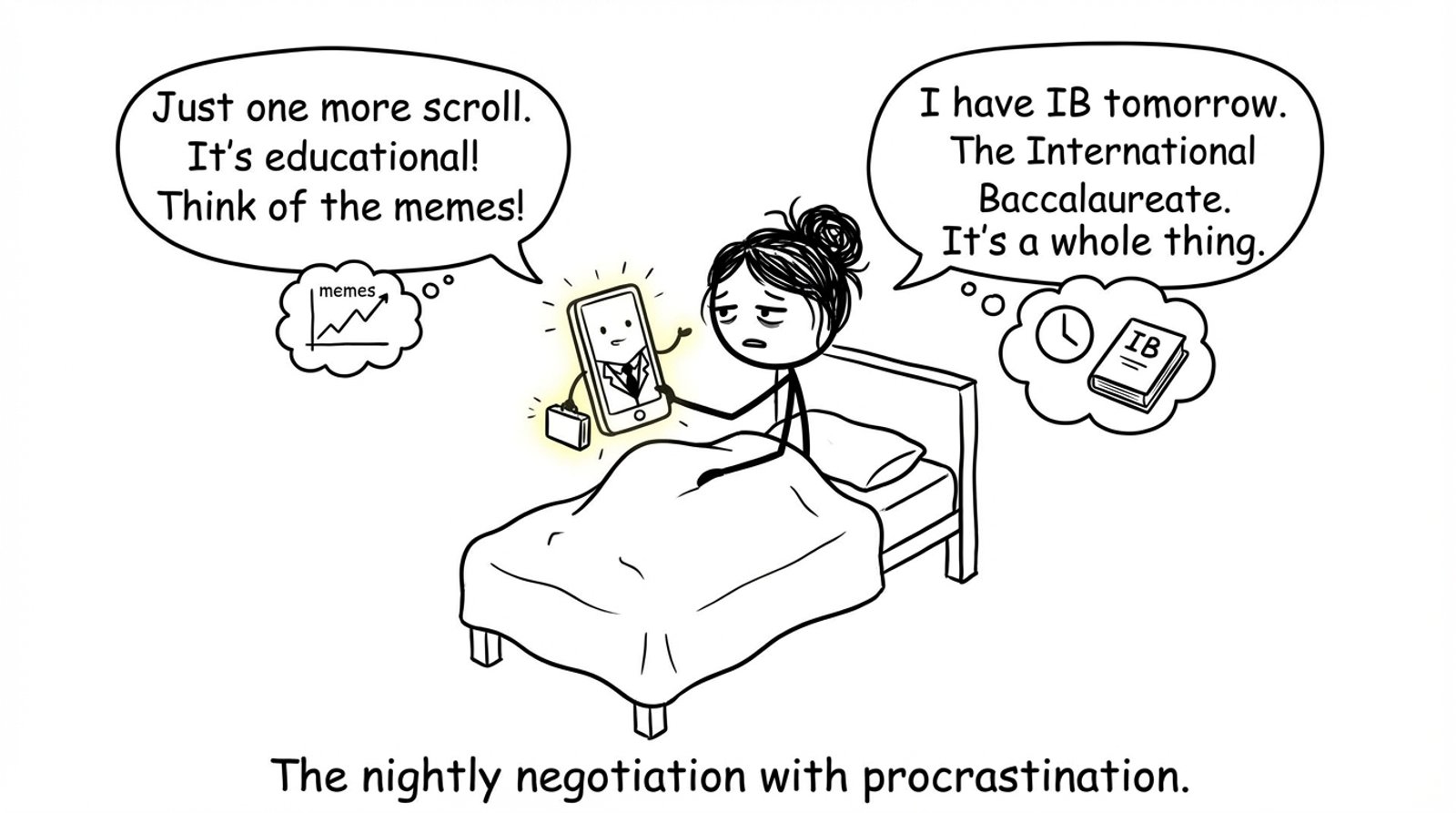 A student negotiates with a glowing phone like a lawyer