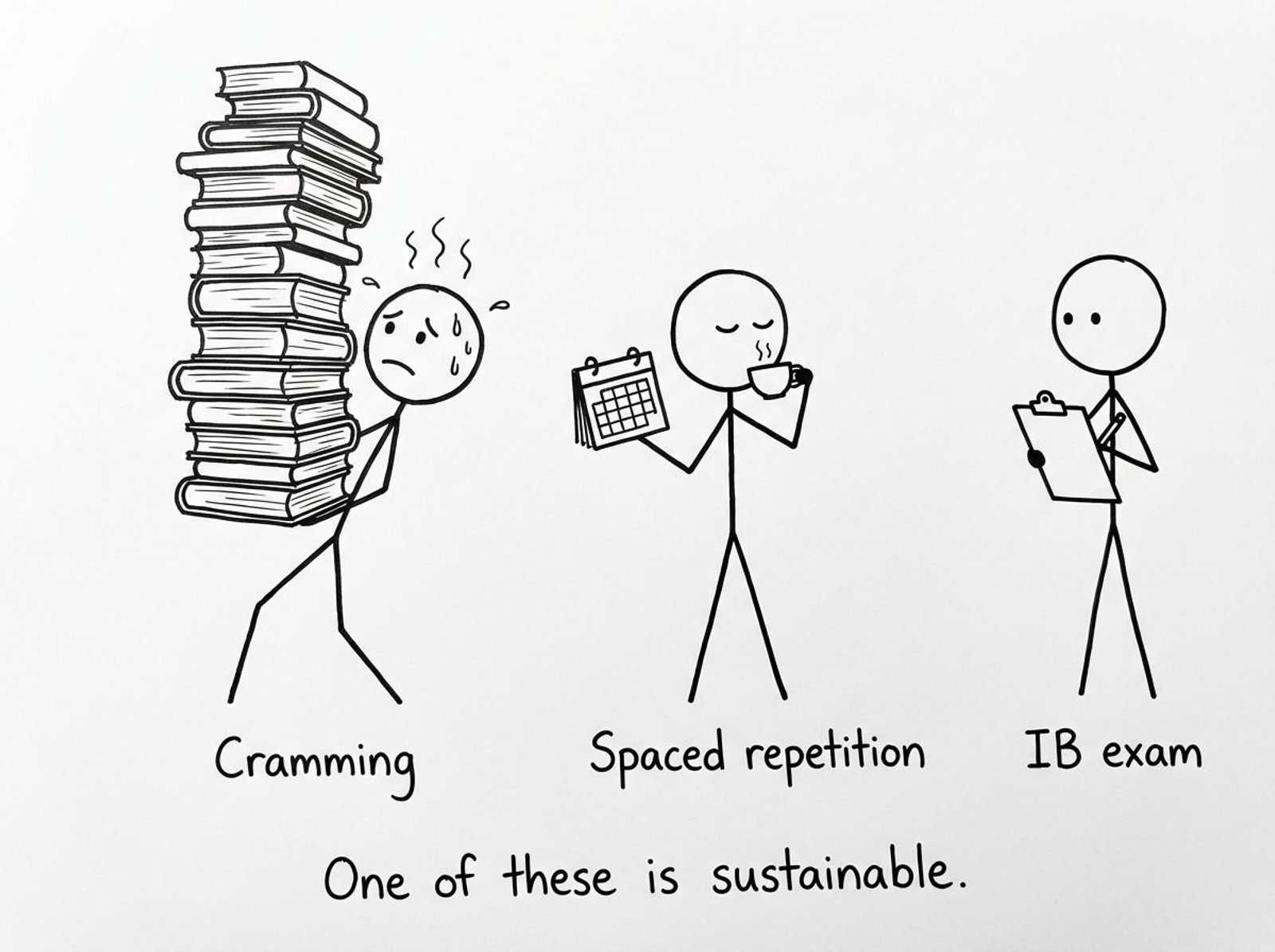 Cramming vs spaced repetition XKCD-style comic