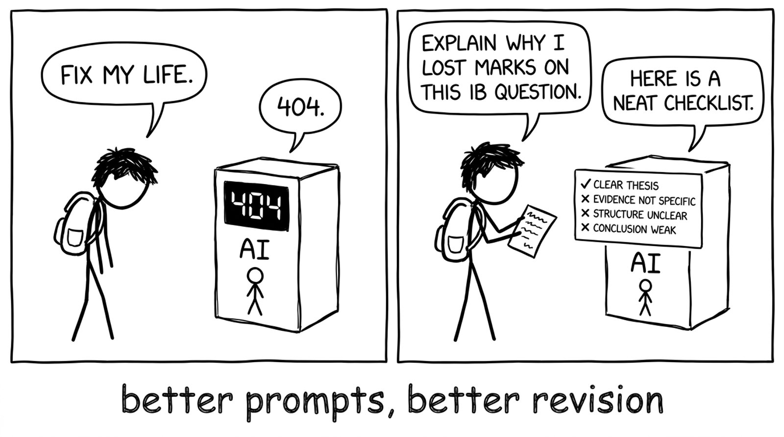A funny comic about better prompts to AI leading to better revision