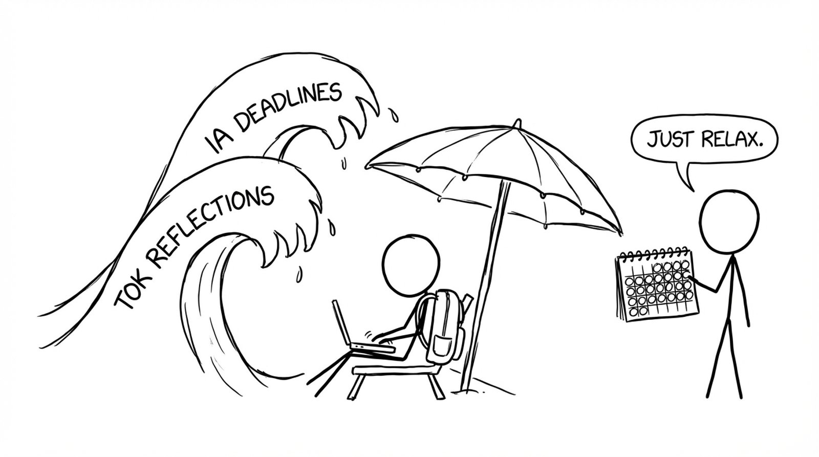 Beach day interrupted by TOK and deadlines waves