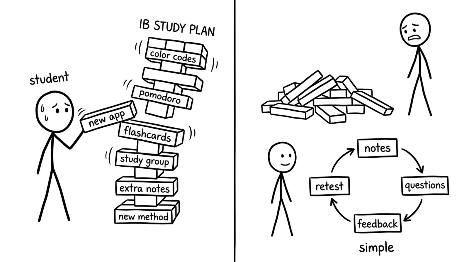 A funny comic about overcomplicated study plans collapsing