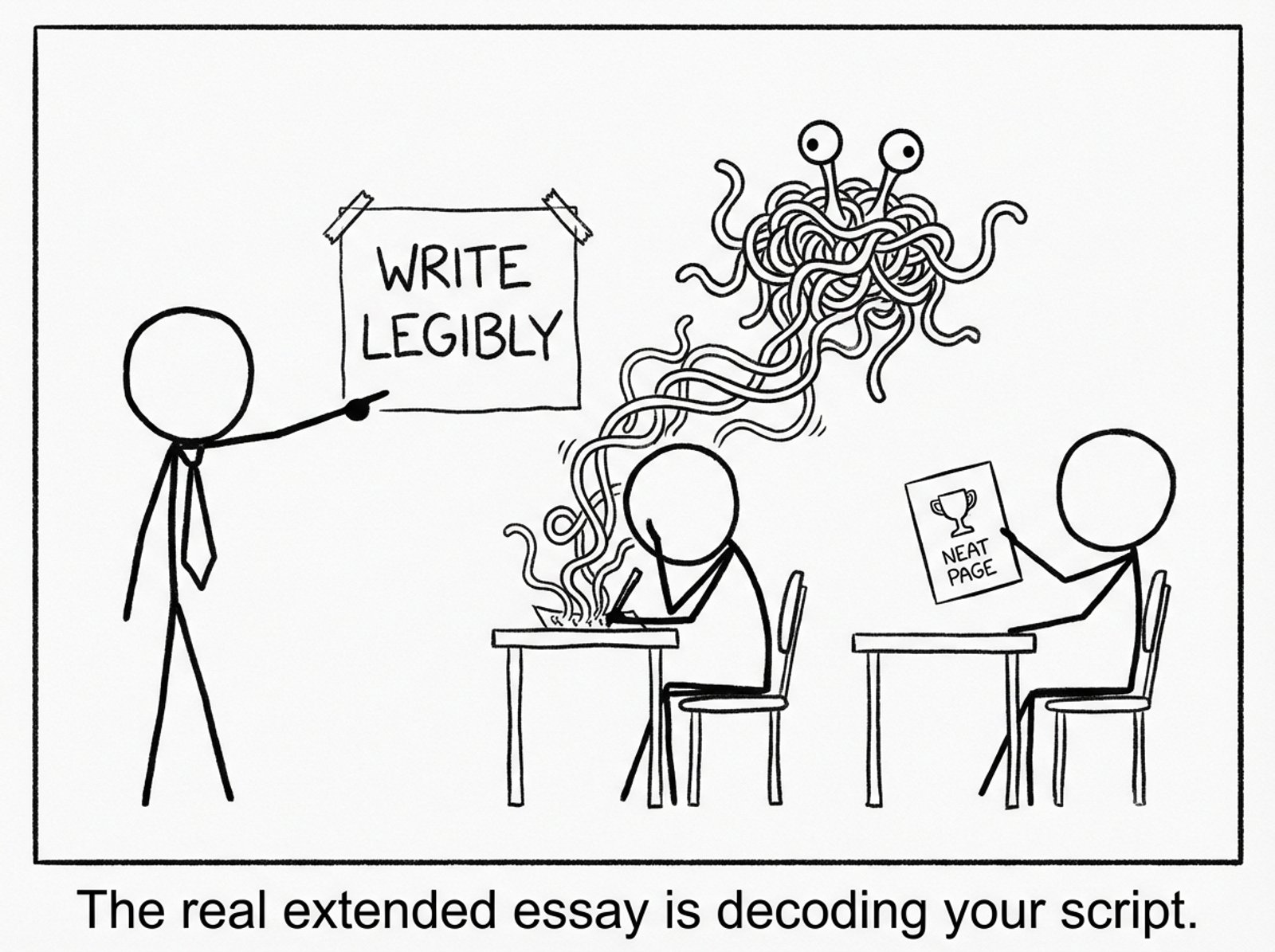 Handwriting as spaghetti monster