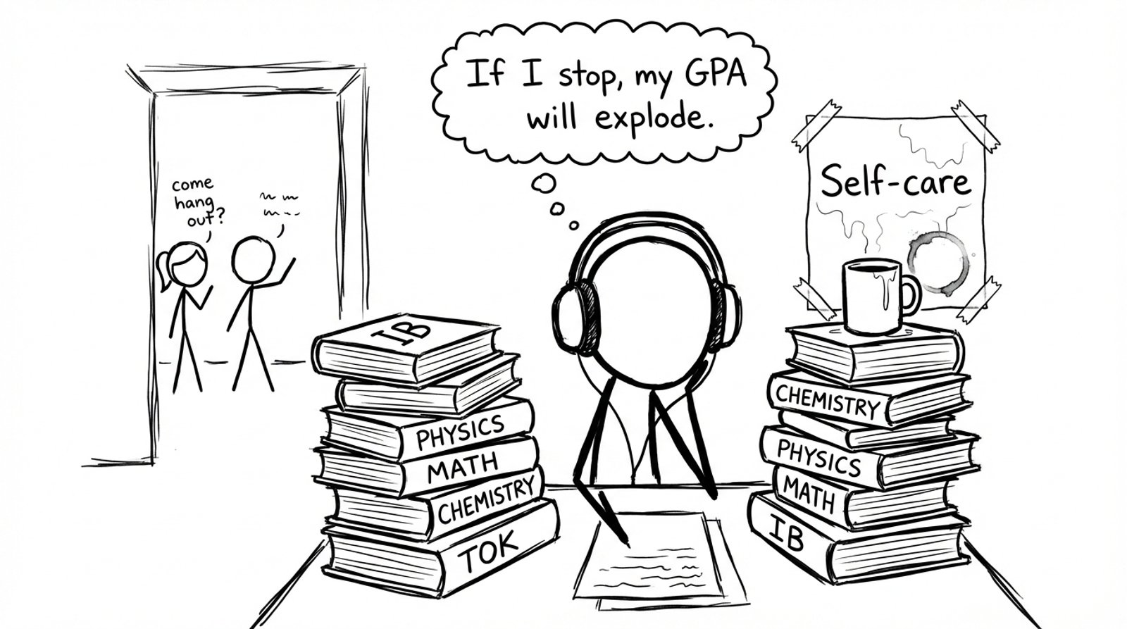 A student studying in isolation during IB season