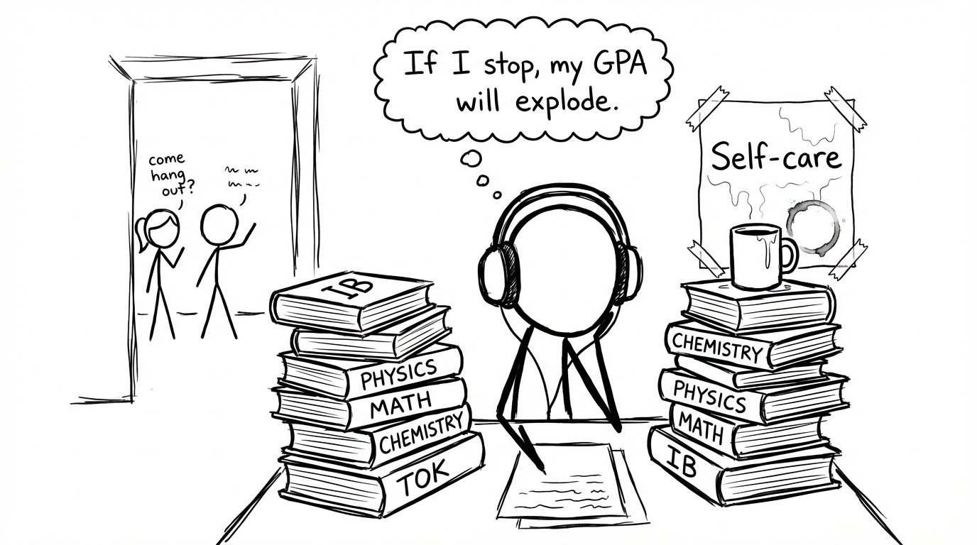 A student studying in isolation during IB season