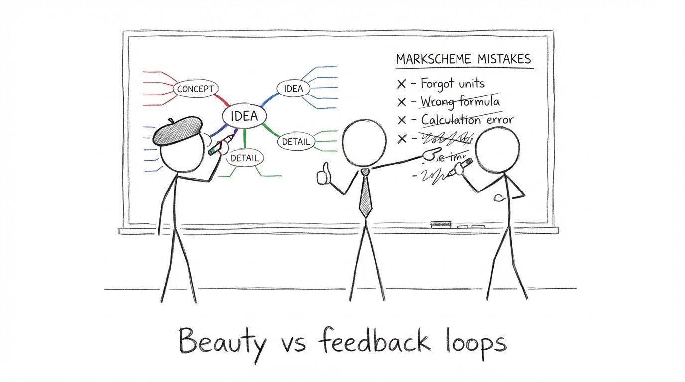 Perfect mind map vs messy “markscheme mistakes” checklist
