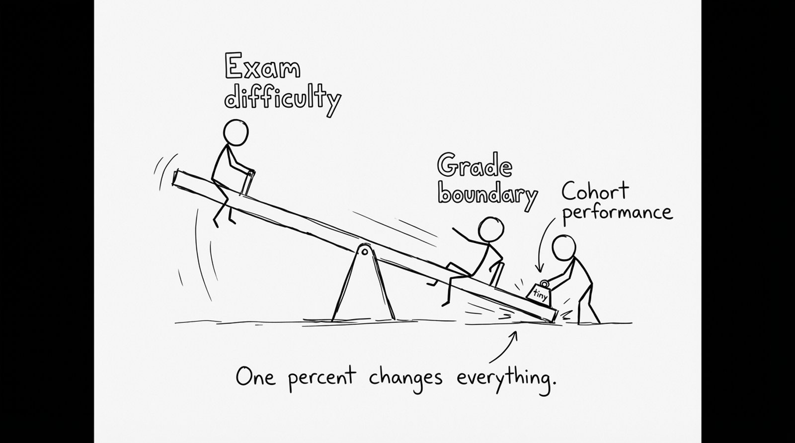 Seesaw of exam difficulty and boundary