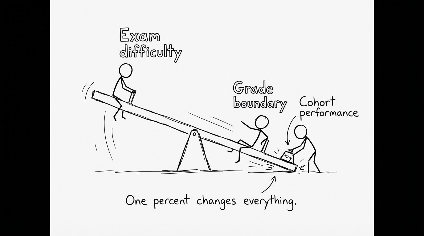 Seesaw of exam difficulty and boundary