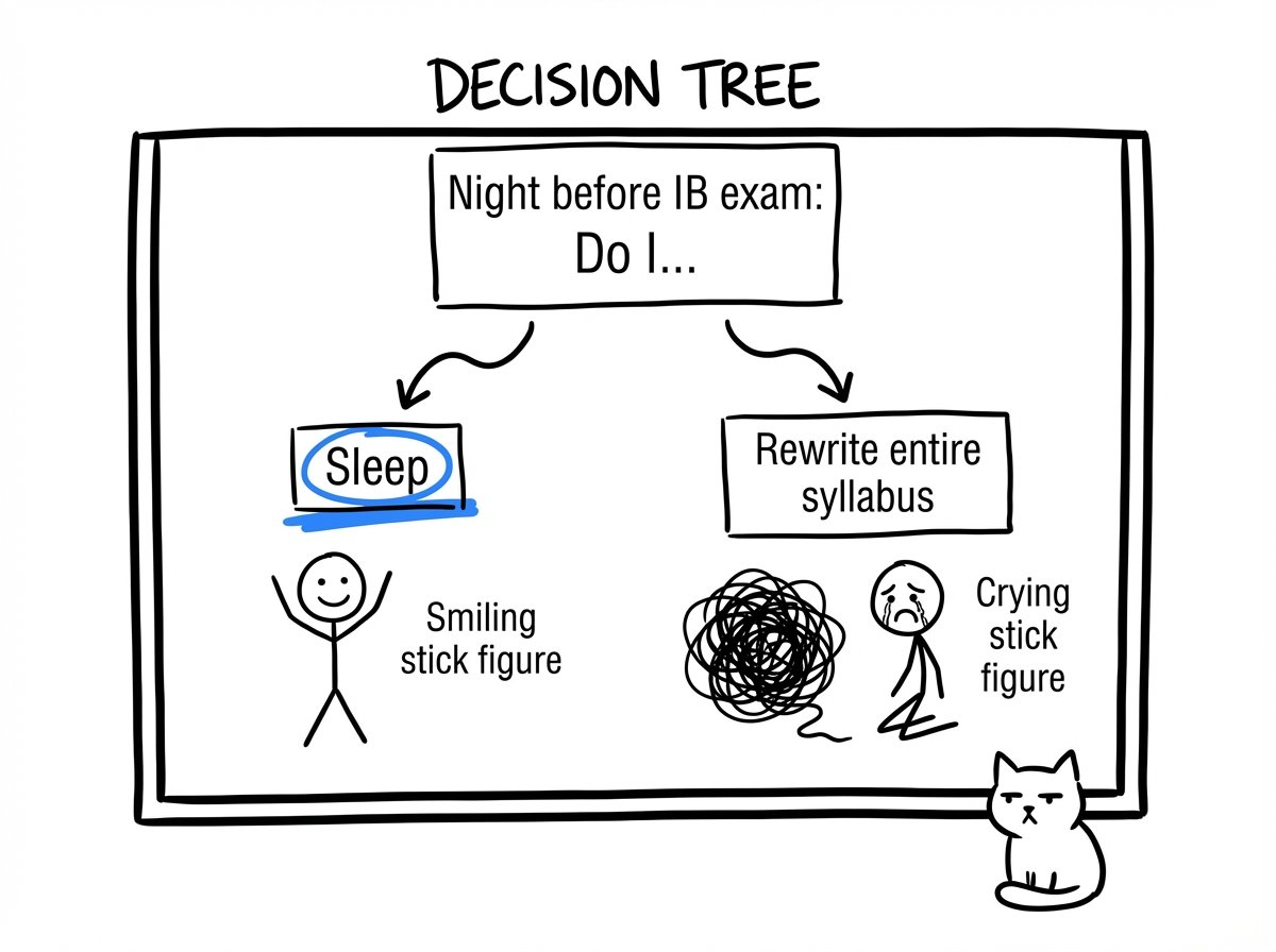 Decision tree: sleep vs rewrite the syllabus