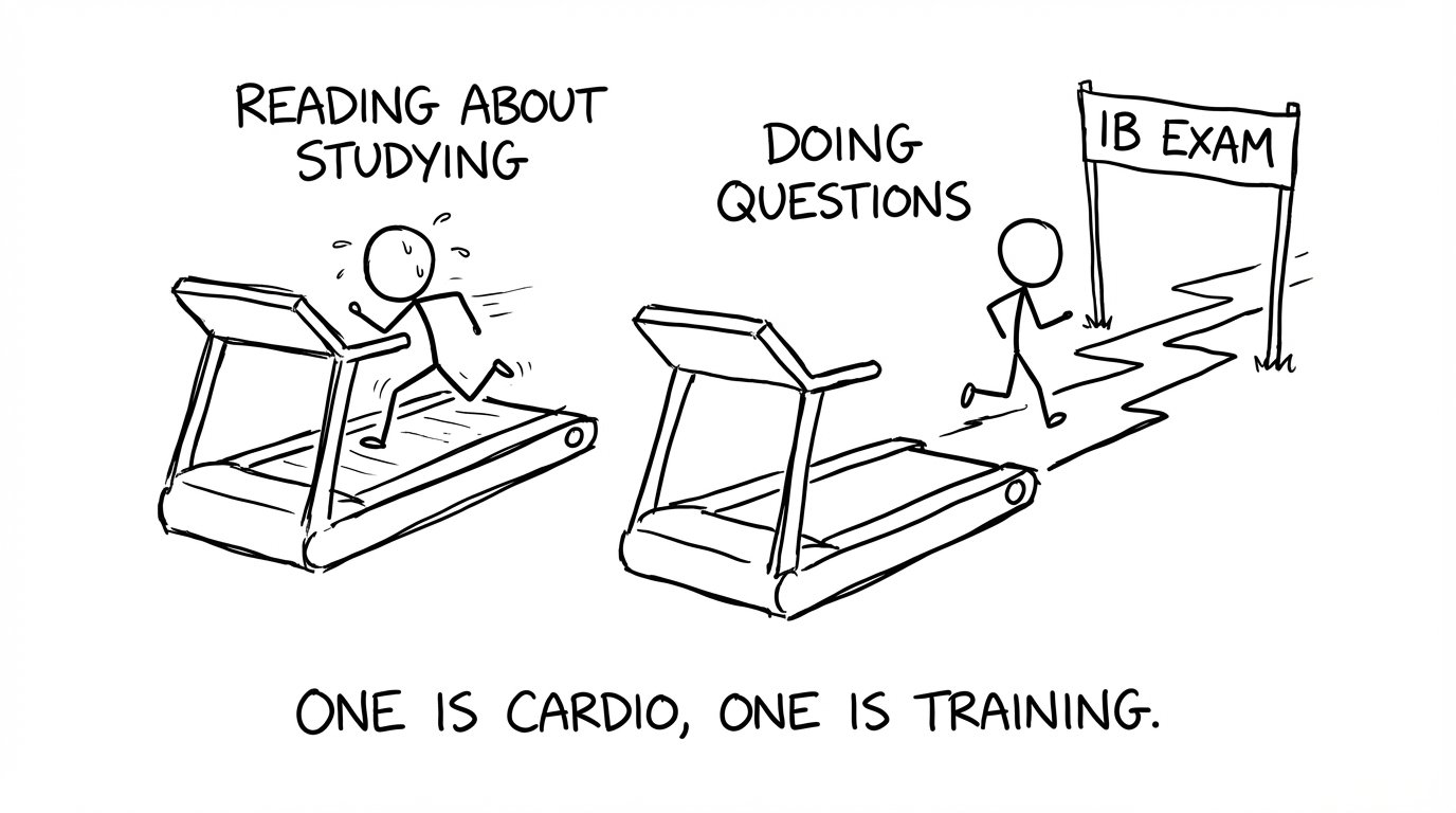 Two treadmills: reading about studying vs doing questions