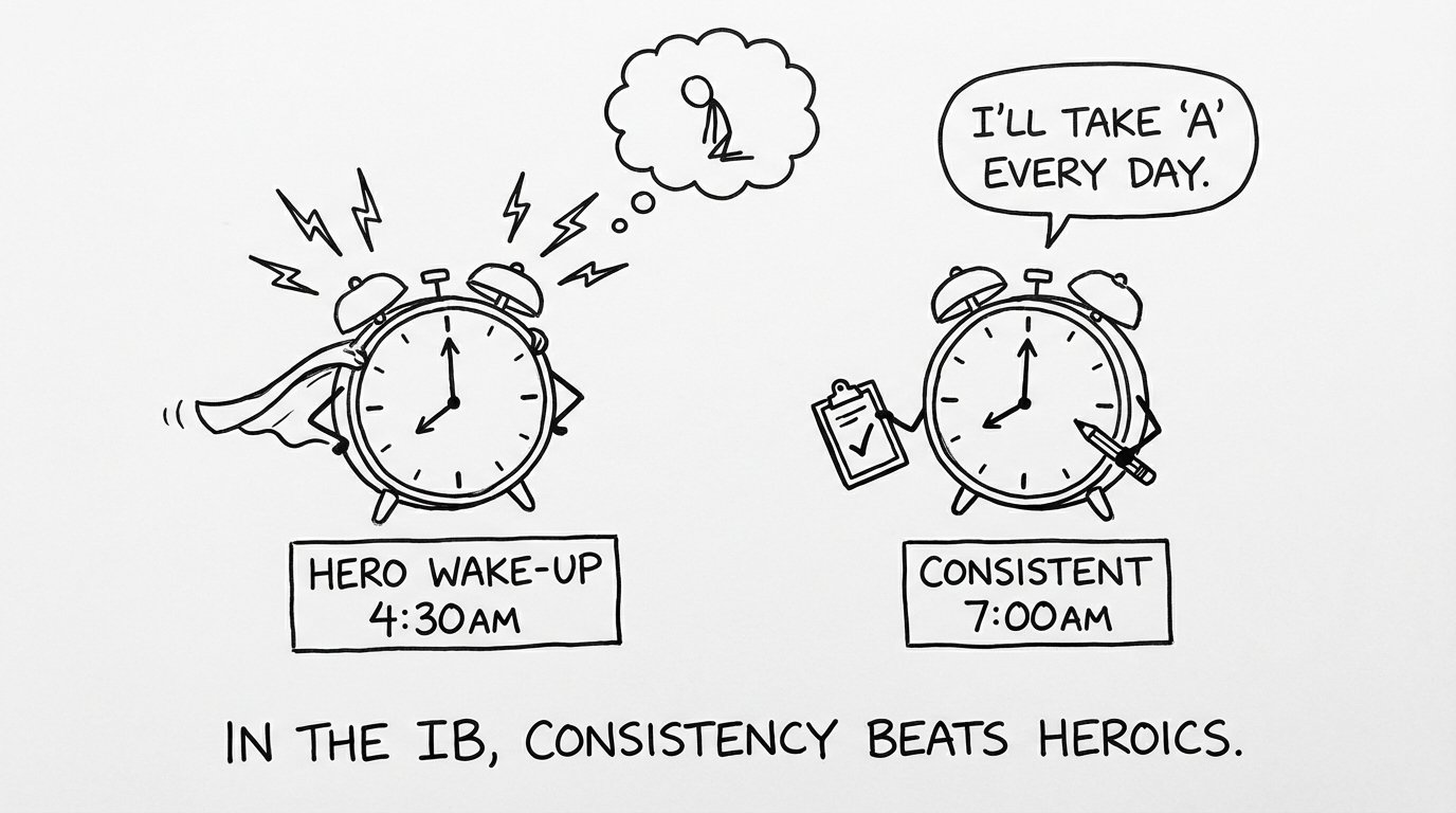 Two alarm clocks debate heroics vs consistency