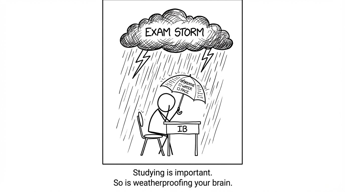 A student uses a calm routine like an umbrella in an exam storm
