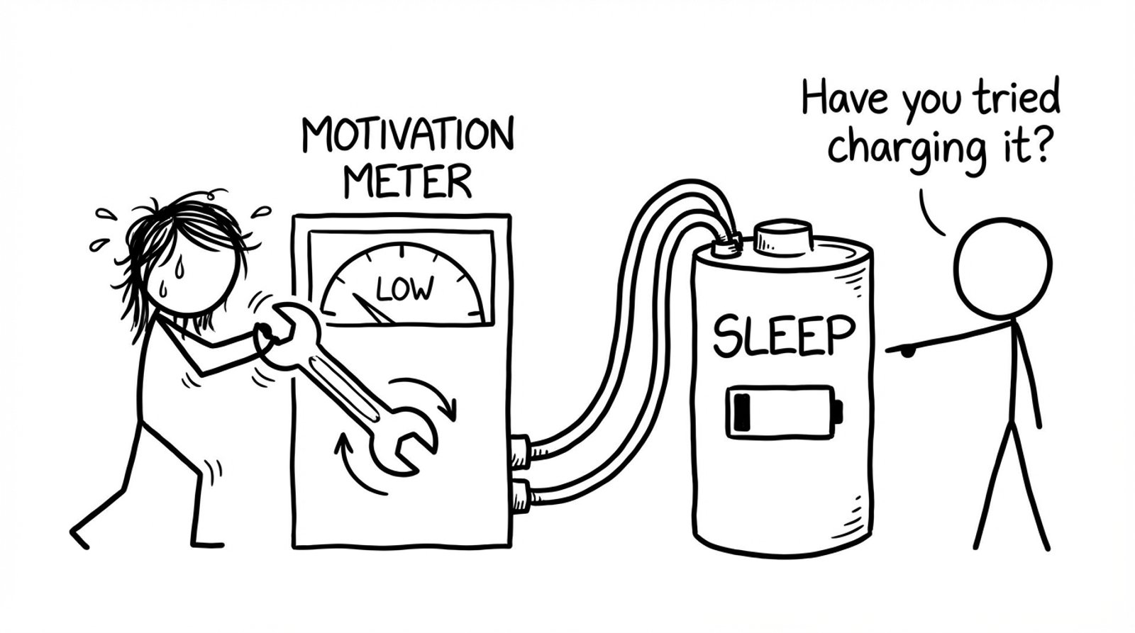 A motivation meter powered by a “Sleep” battery