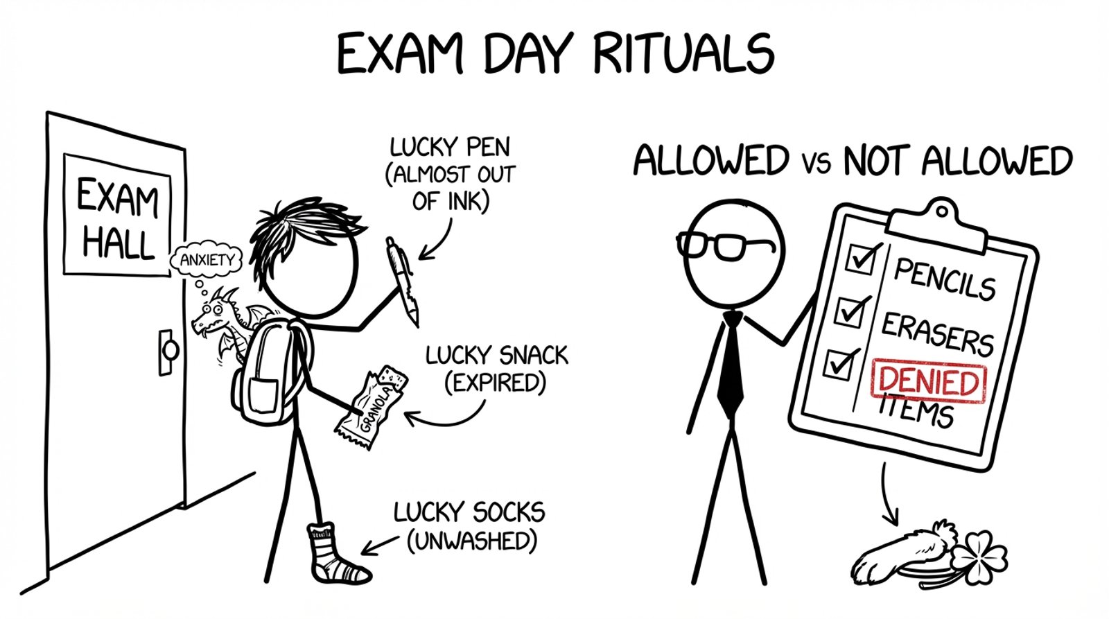 Exam hall “allowed vs not allowed” ritual chaos