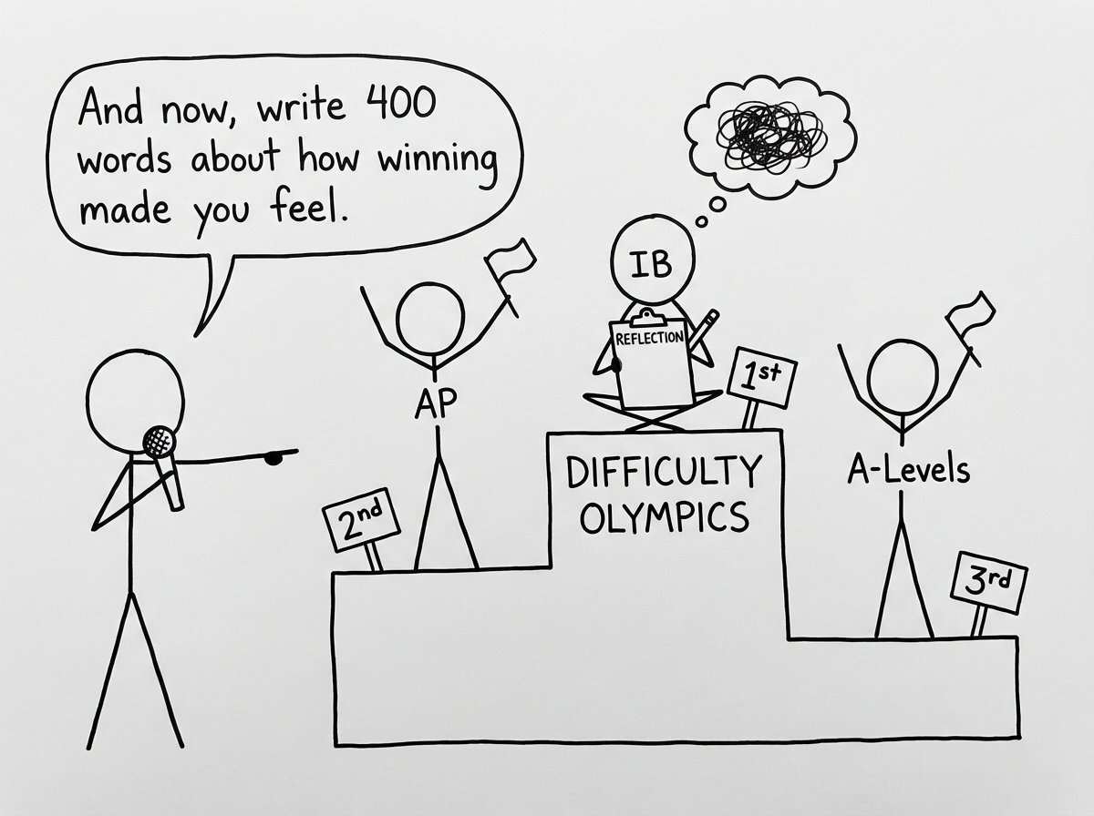 A “Difficulty Olympics” podium with IB doing a reflection