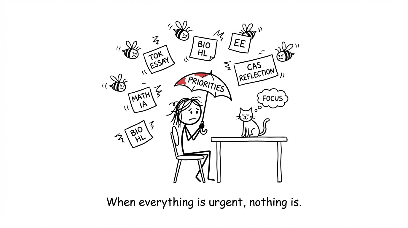 An IB student vs urgent sticky notes