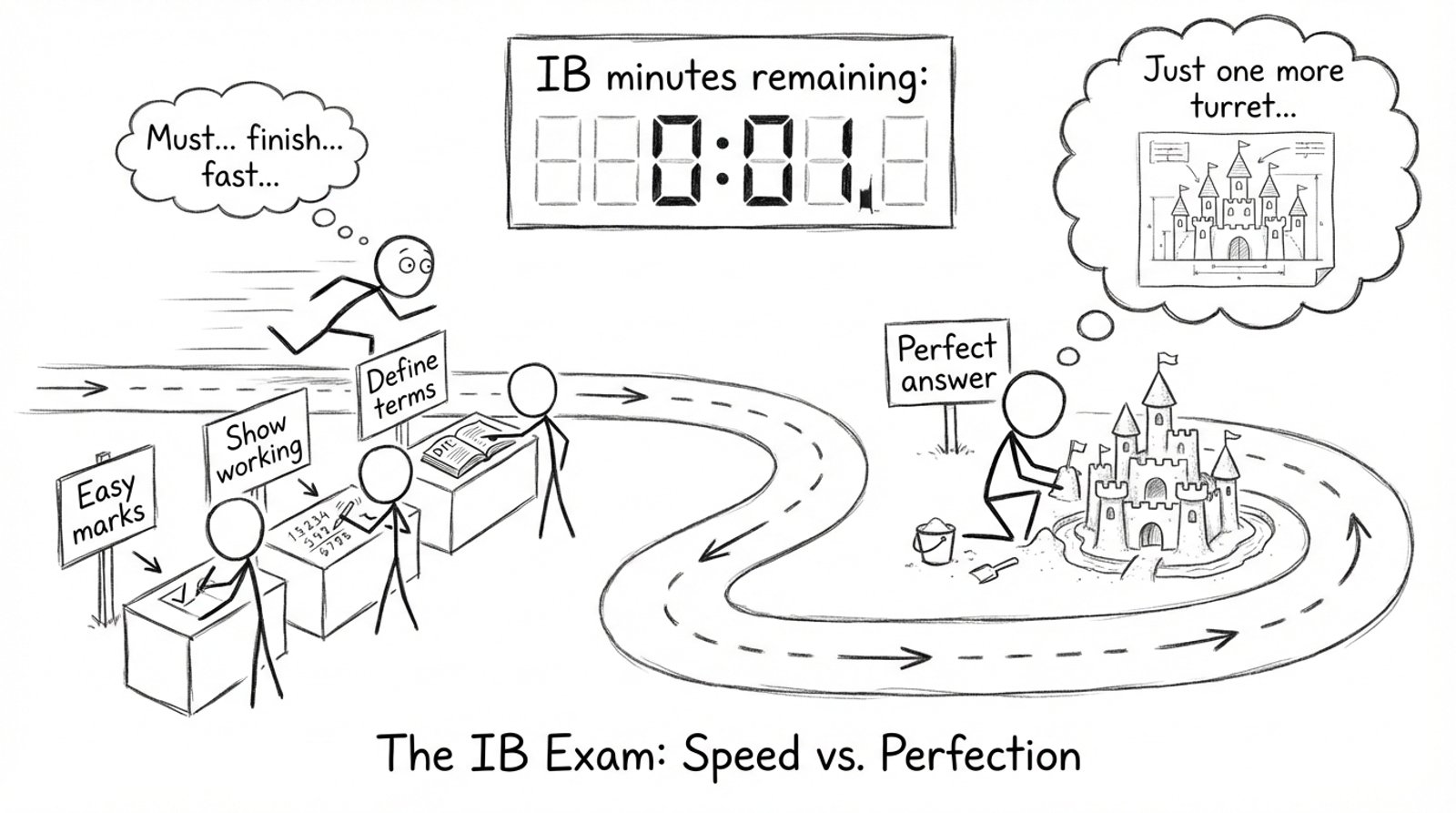 Time management race track with perfection trap