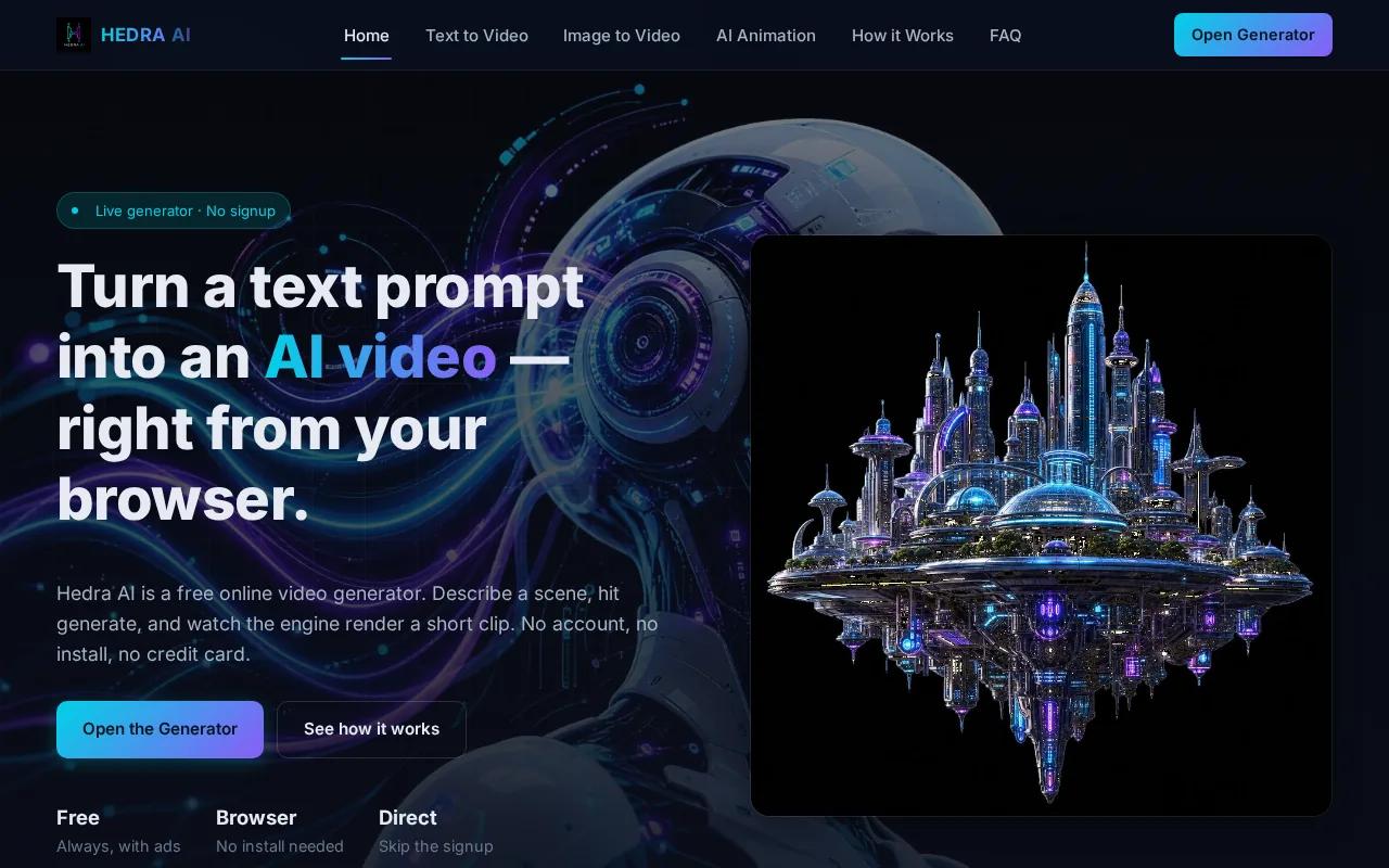 Hedra: visual reference for 8. Hedra — visual AI workspace with free tier